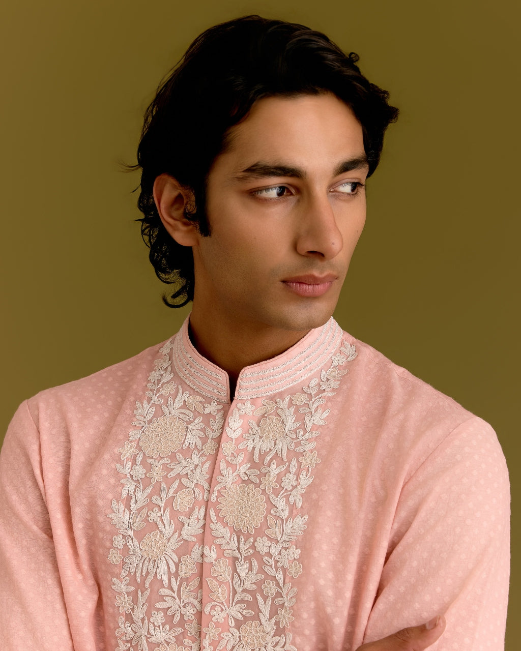 Pink Woven Embroidered Kurta Set