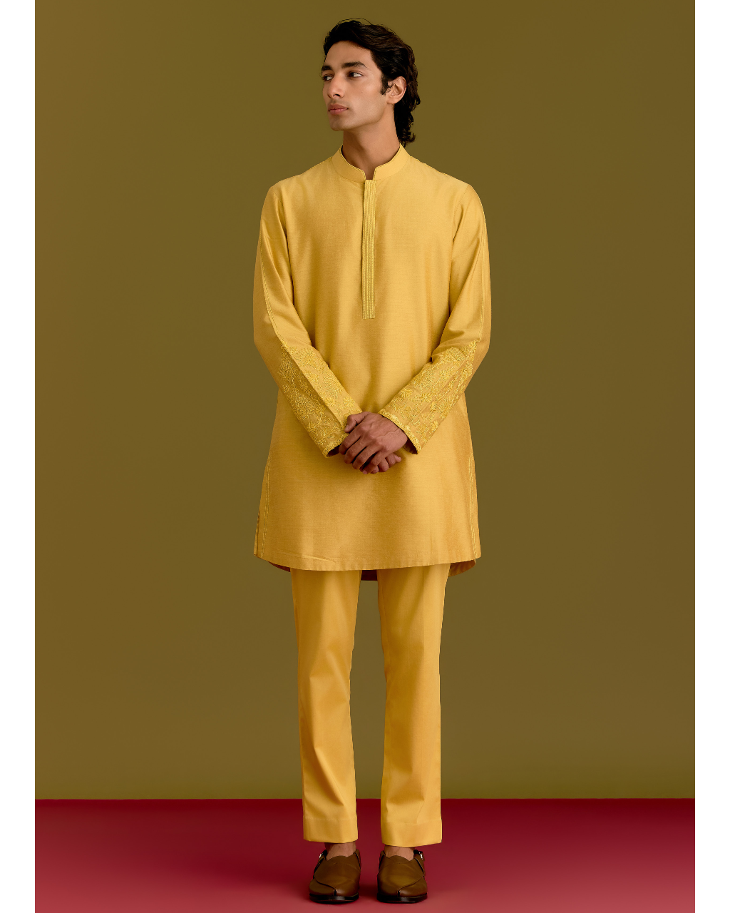Mustard Embroidered Kurta Set