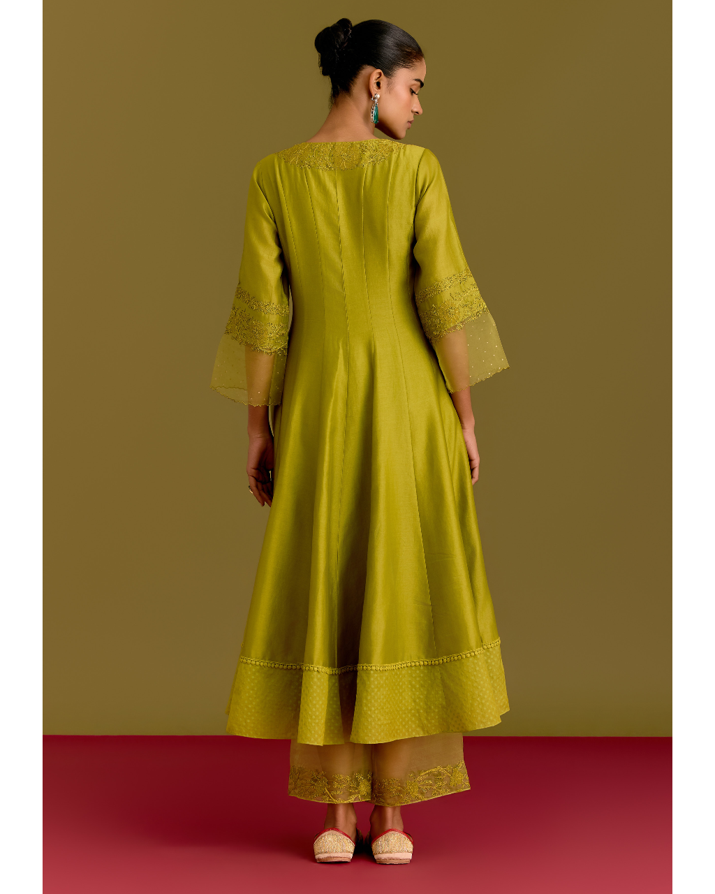 Green Silk Chanderi Anarkali Set