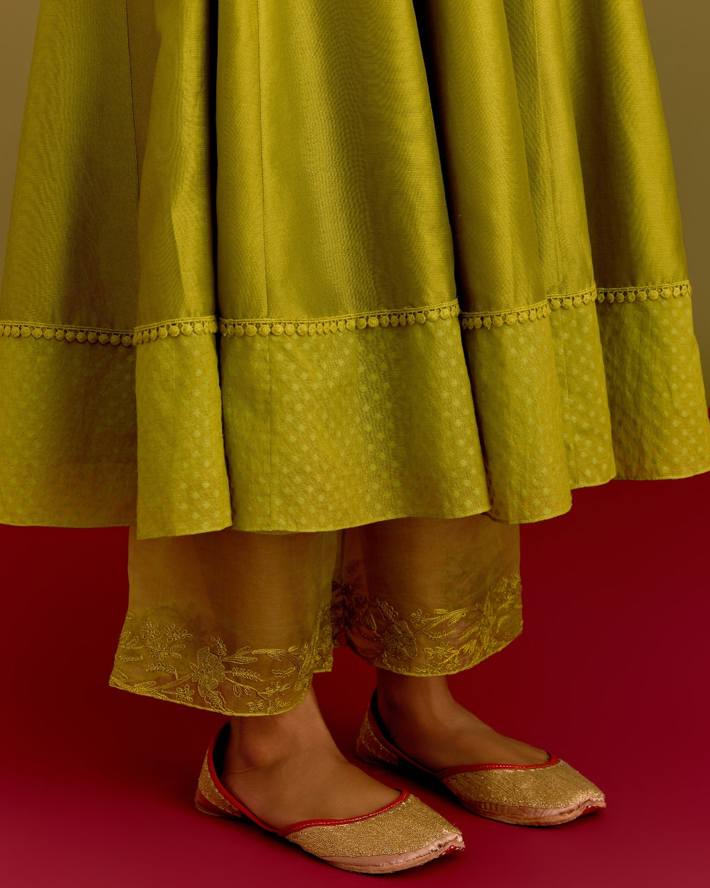 Green Silk Chanderi Anarkali Set