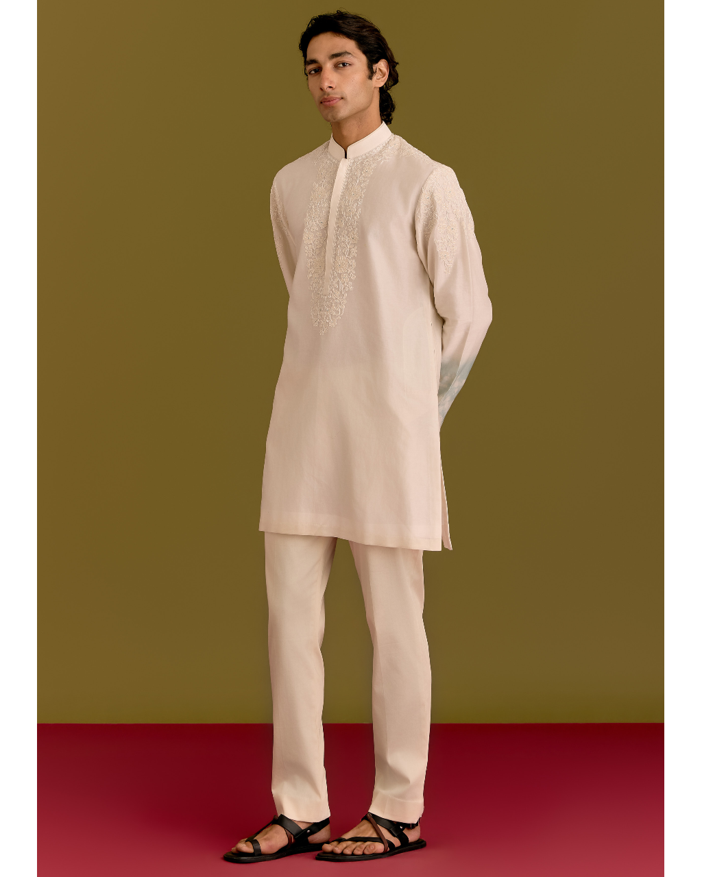 Ivory/Blue Embroidered Kurta Set