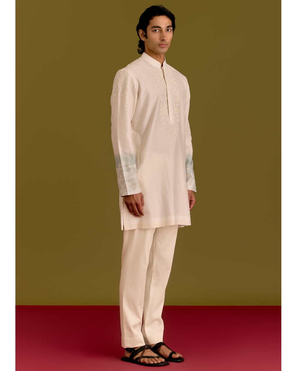 Ivory/Blue Embroidered Kurta Set