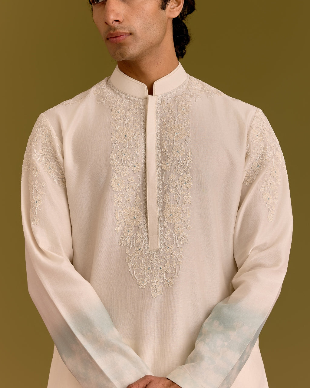 Ivory/Blue Embroidered Kurta Set