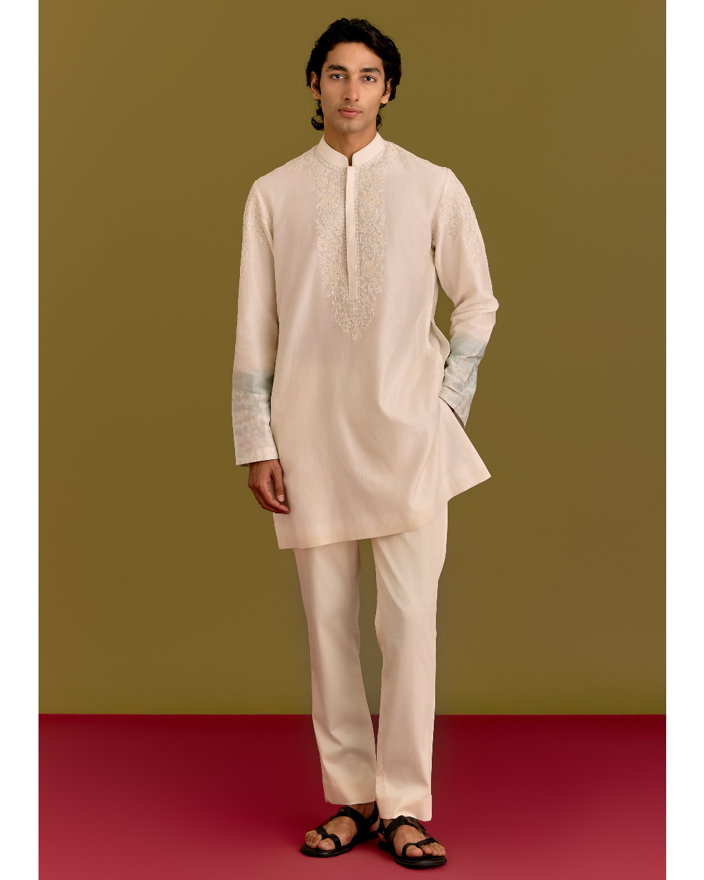 Ivory/Blue Embroidered Kurta Set