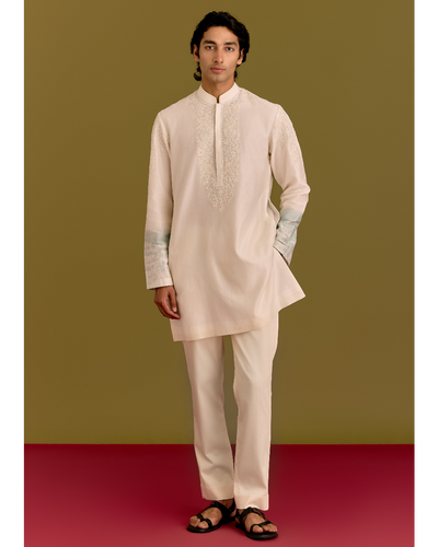 Ivory/Blue Embroidered Kurta Set