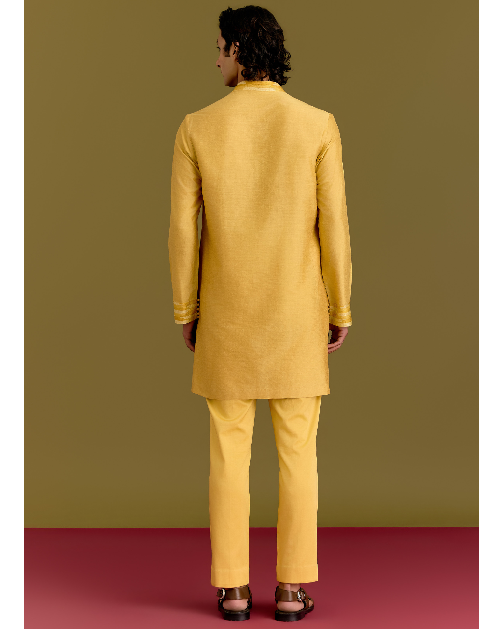 Mustard Cotton Silk Embriodered Kurta Set
