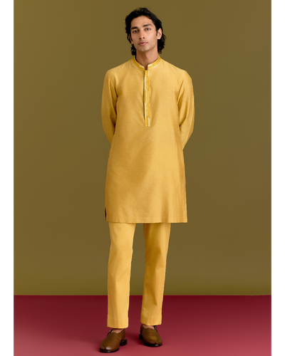 Mustard Cotton Silk Embriodered Kurta Set