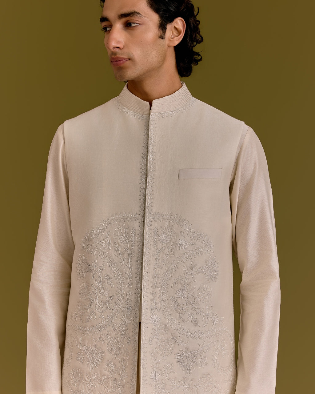 Ivory Embroidered Bundi Set