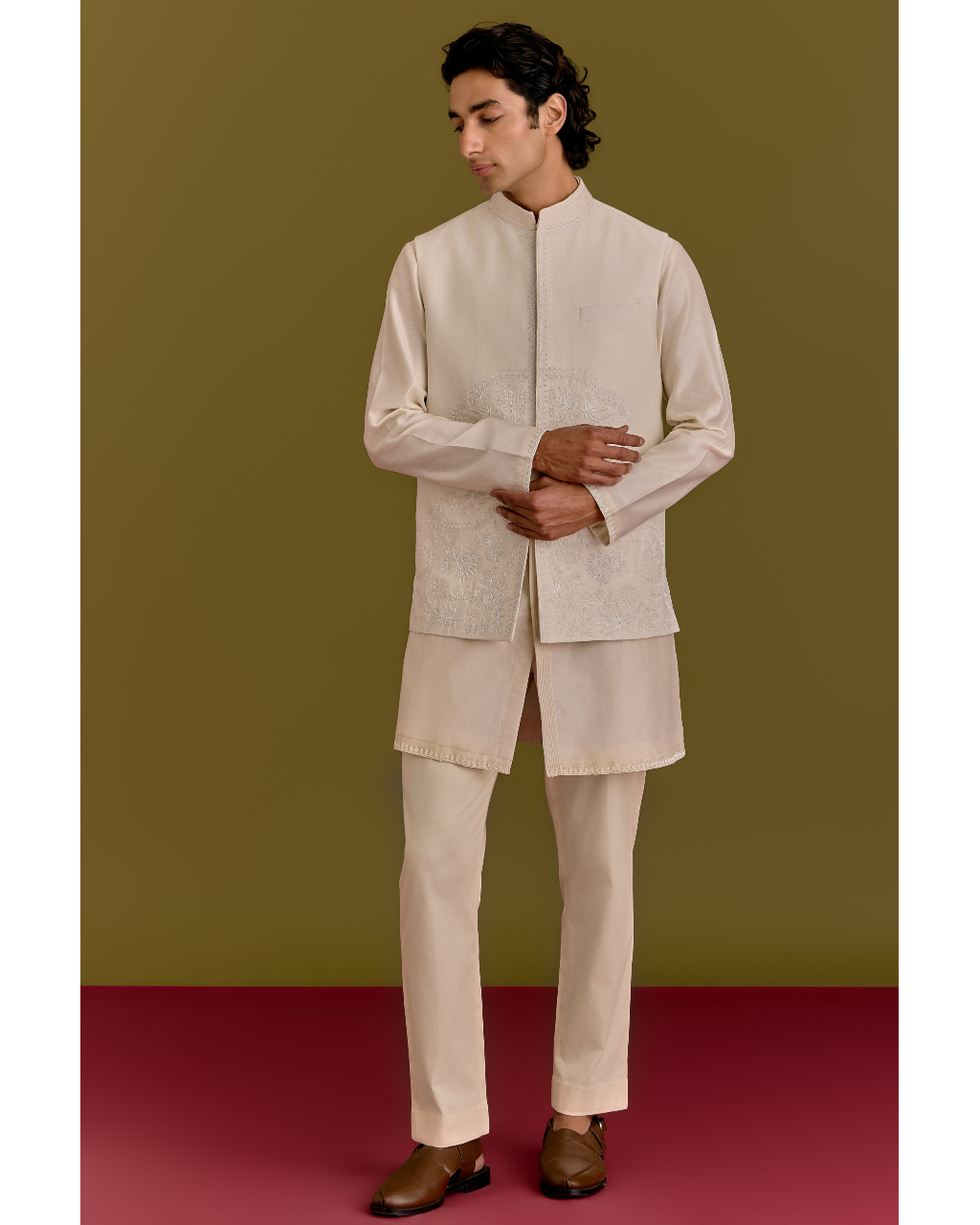 Ivory Embroidered Bundi Set