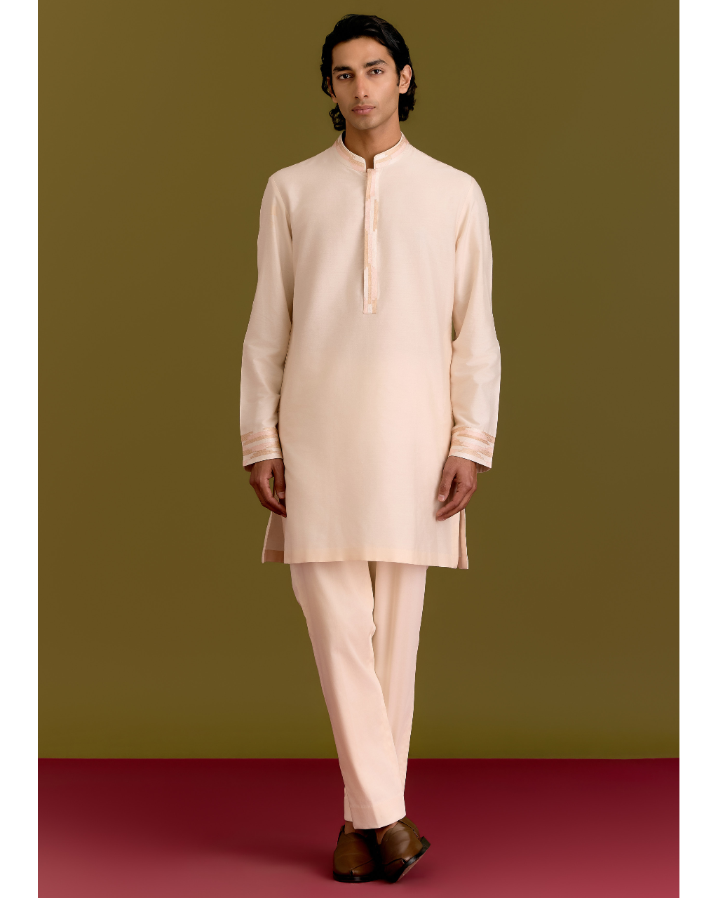 Ivory Cotton Silk Embriodered Kurta Set