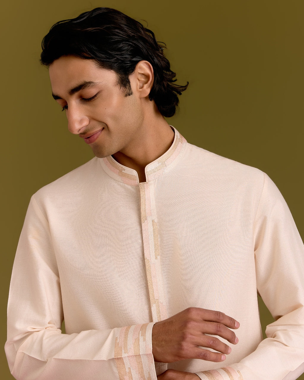 Ivory Cotton Silk Embriodered Kurta Set