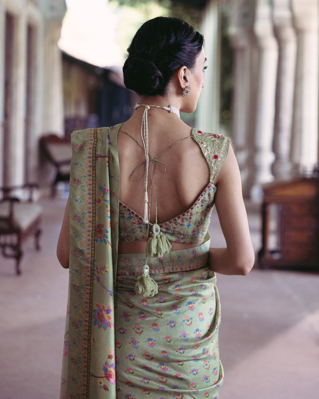 Green Embroidered Sari Set