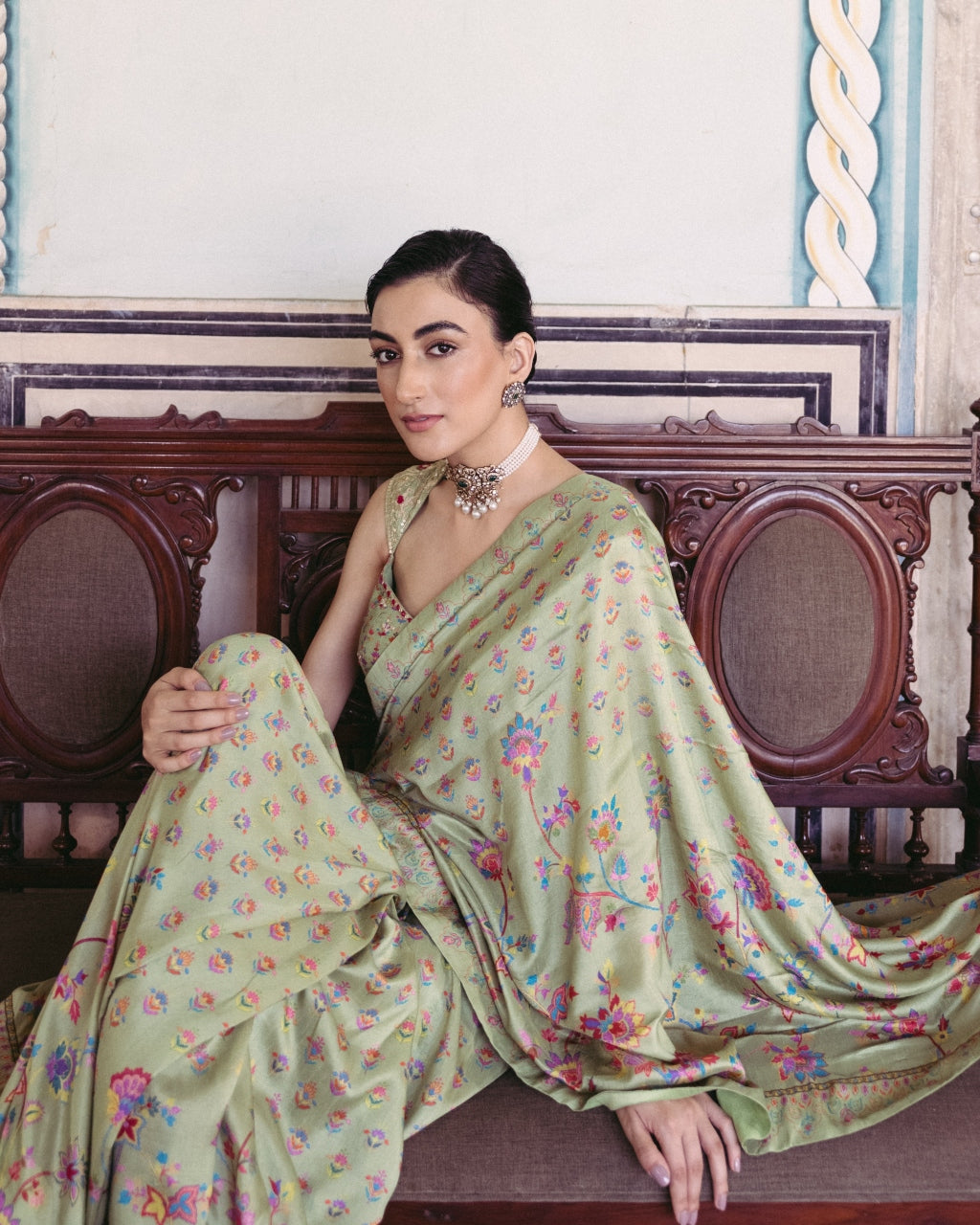 Green Embroidered Sari Set