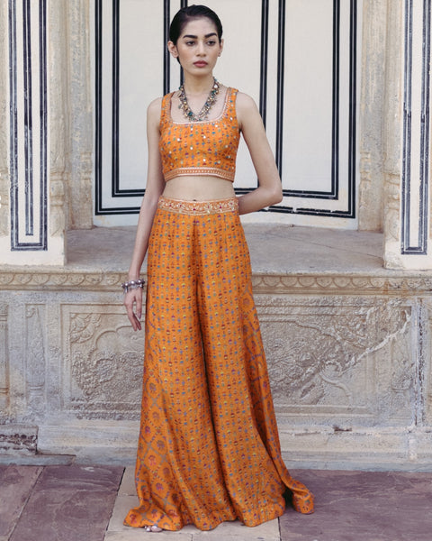 Tangerine Crop Top with Panelled Pants