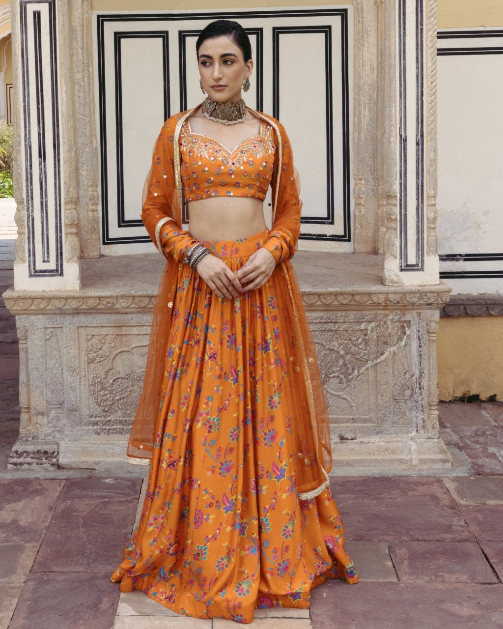 Tangerine Lehenga Set