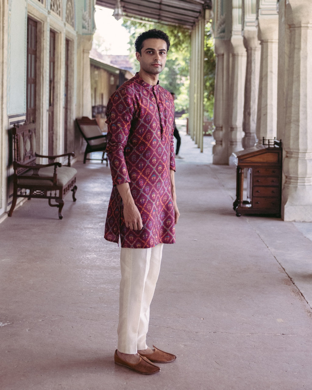 Plum Printed Kurta Set