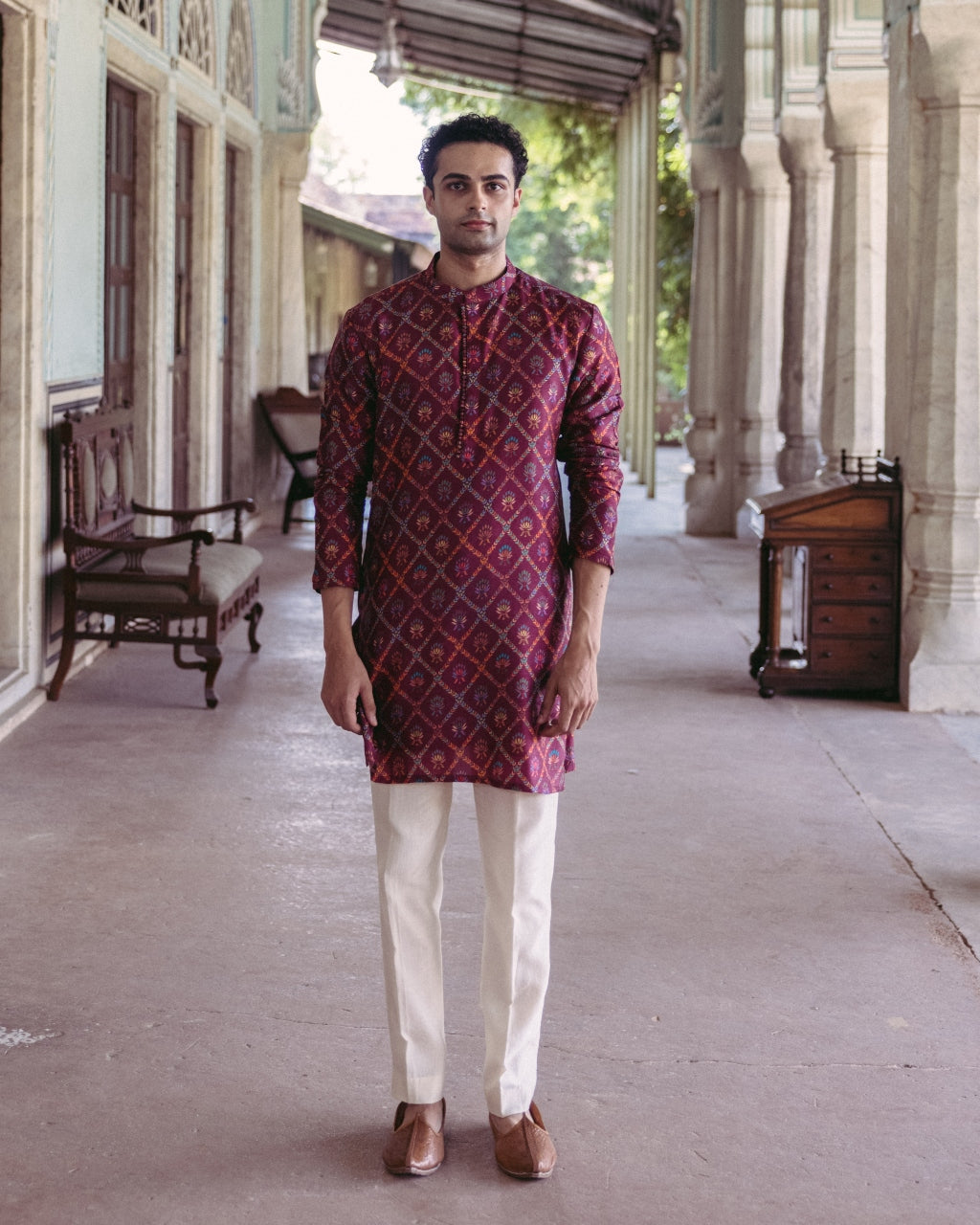 Plum Printed Kurta Set