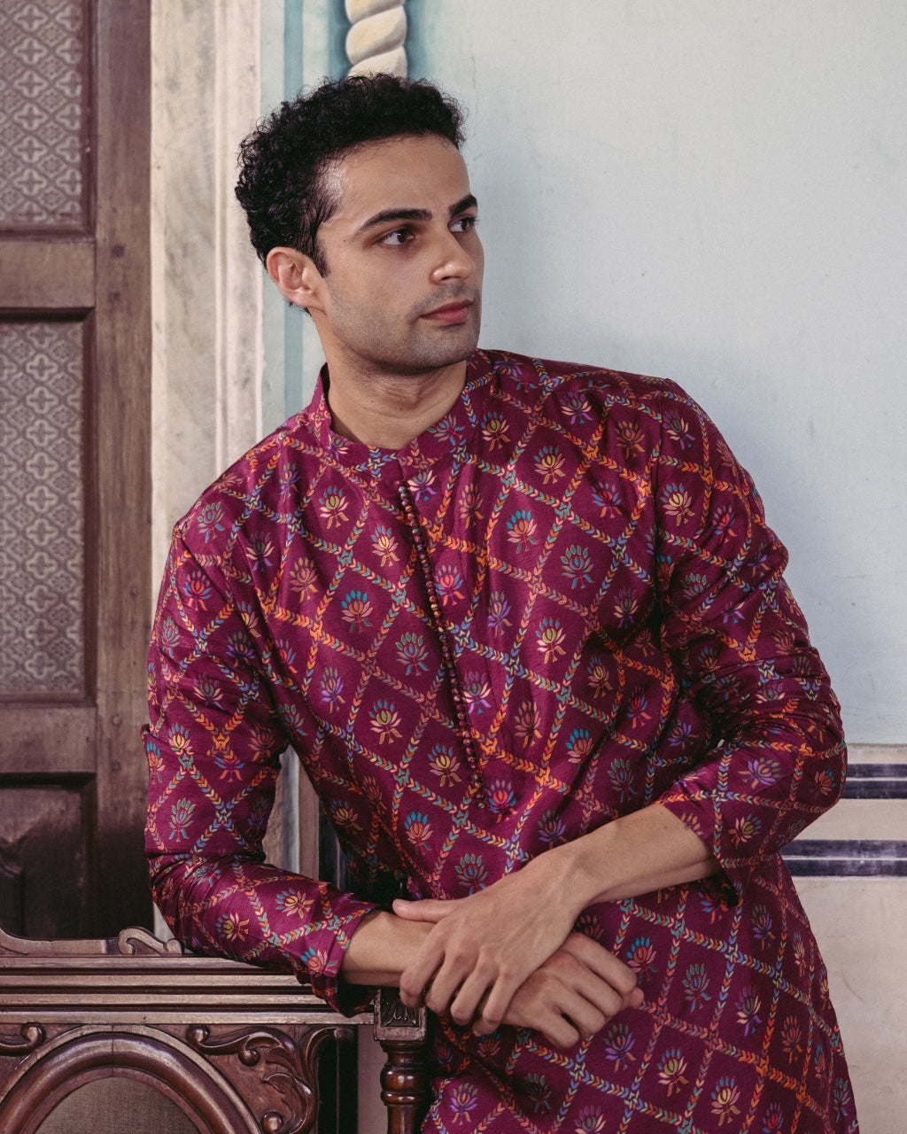 Plum Printed Kurta Set