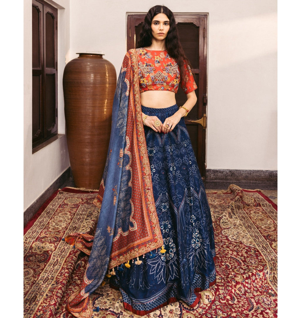 Sitara Red & Blue Lehenga Set