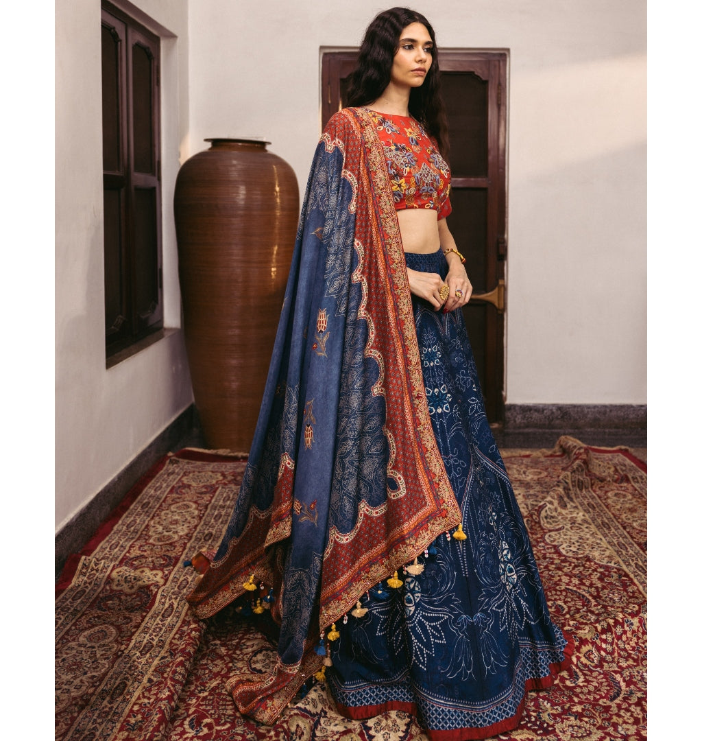 Sitara Red & Blue Lehenga Set