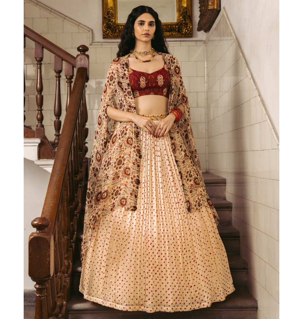 Shaahee Bandhani Skirt Cape Set