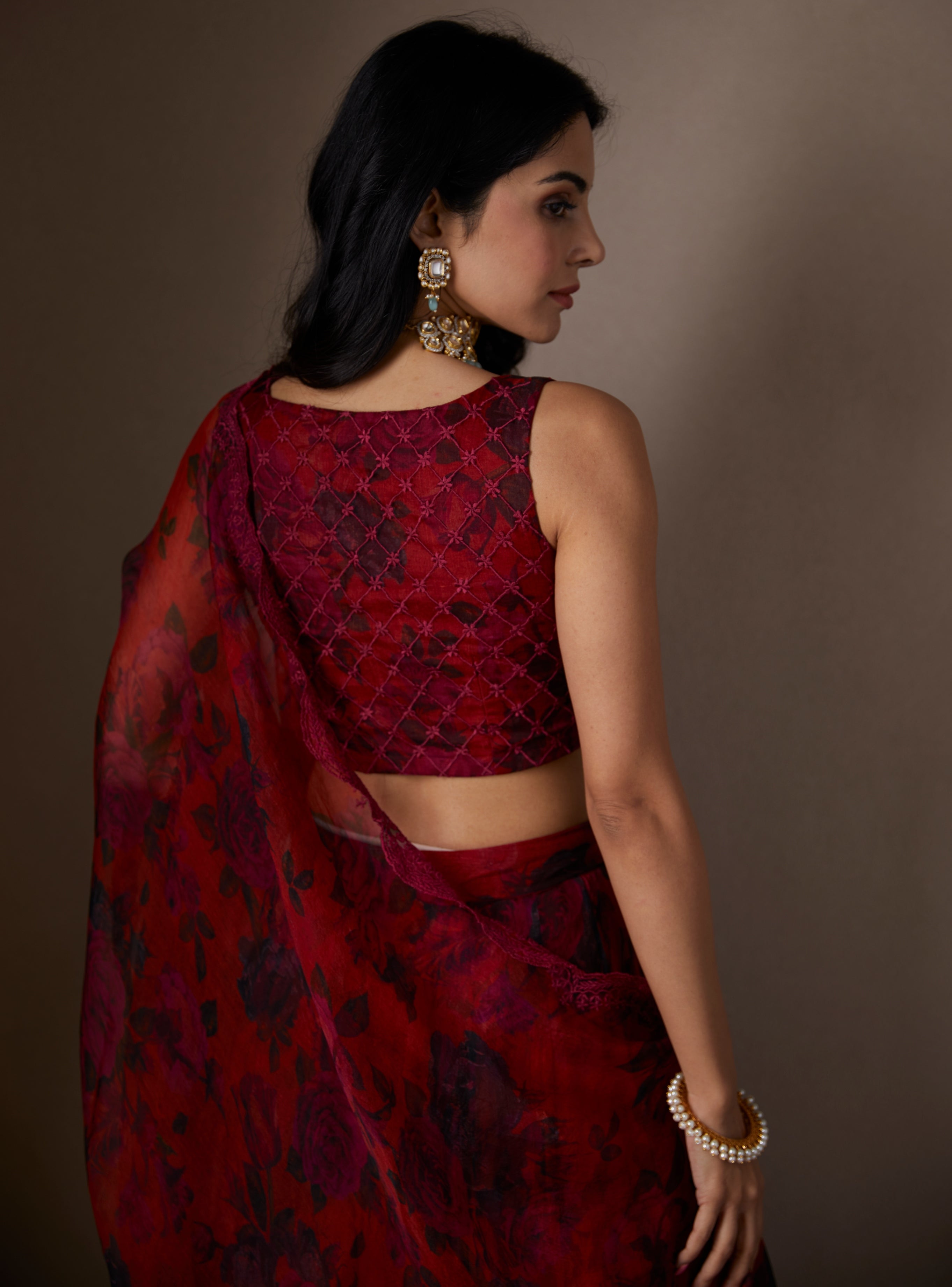 Deep Red Floral Lehenga Set