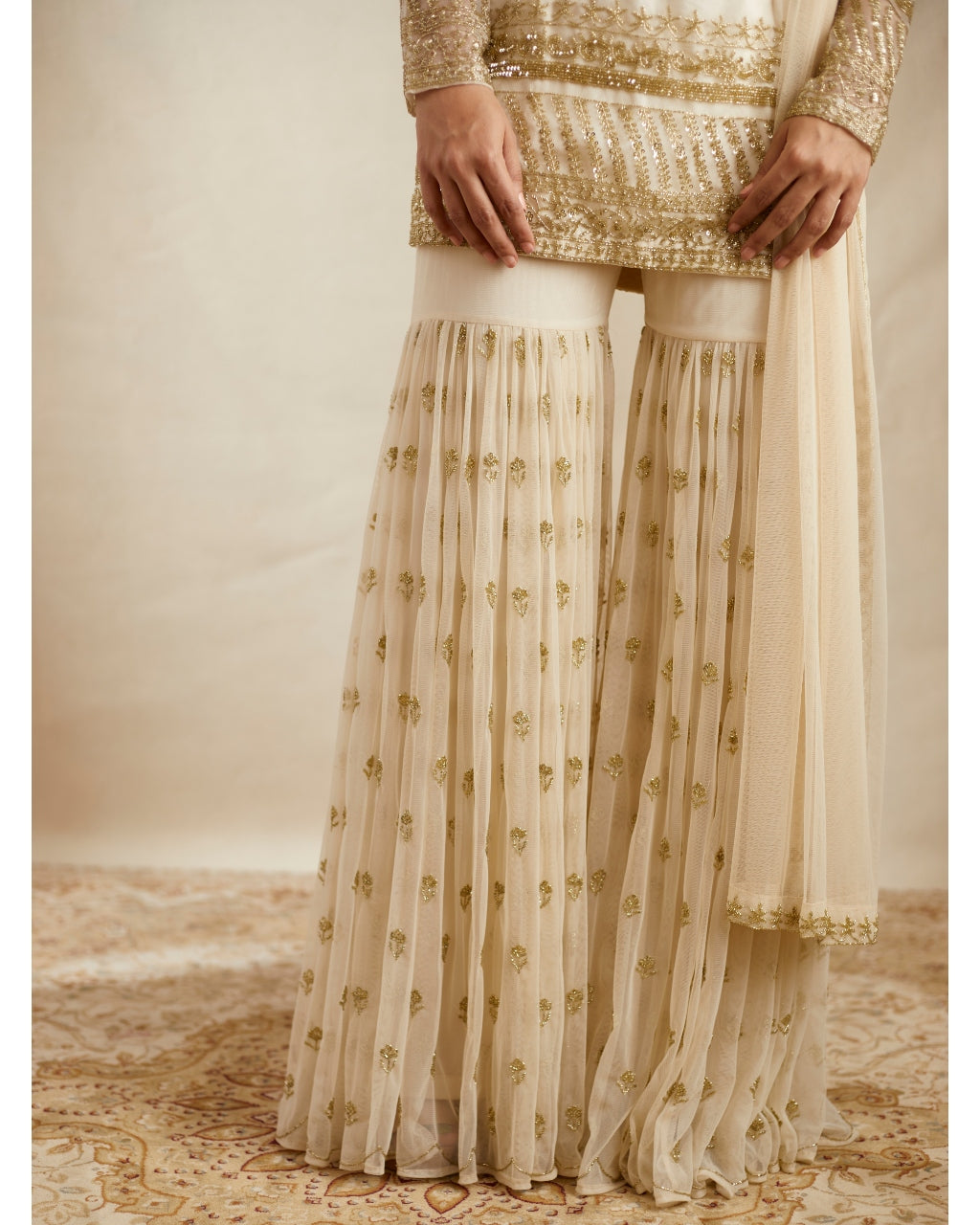 Off White Bootie Kurti With Gharara Set