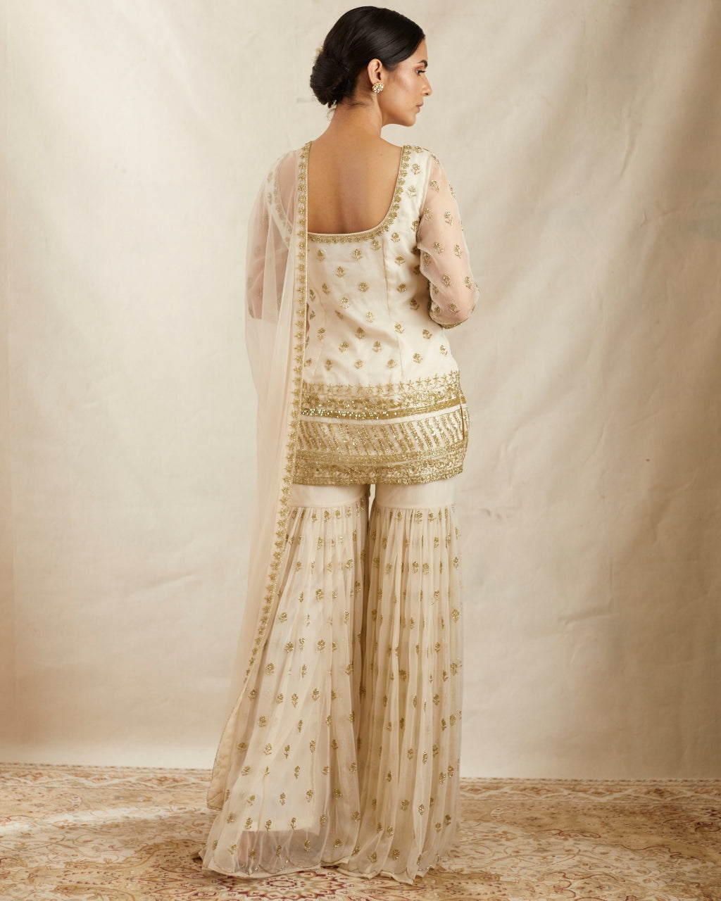 Off White Bootie Kurti With Gharara Set