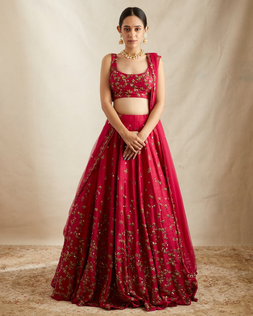 Caramine Pink Embellished Lehenga Set