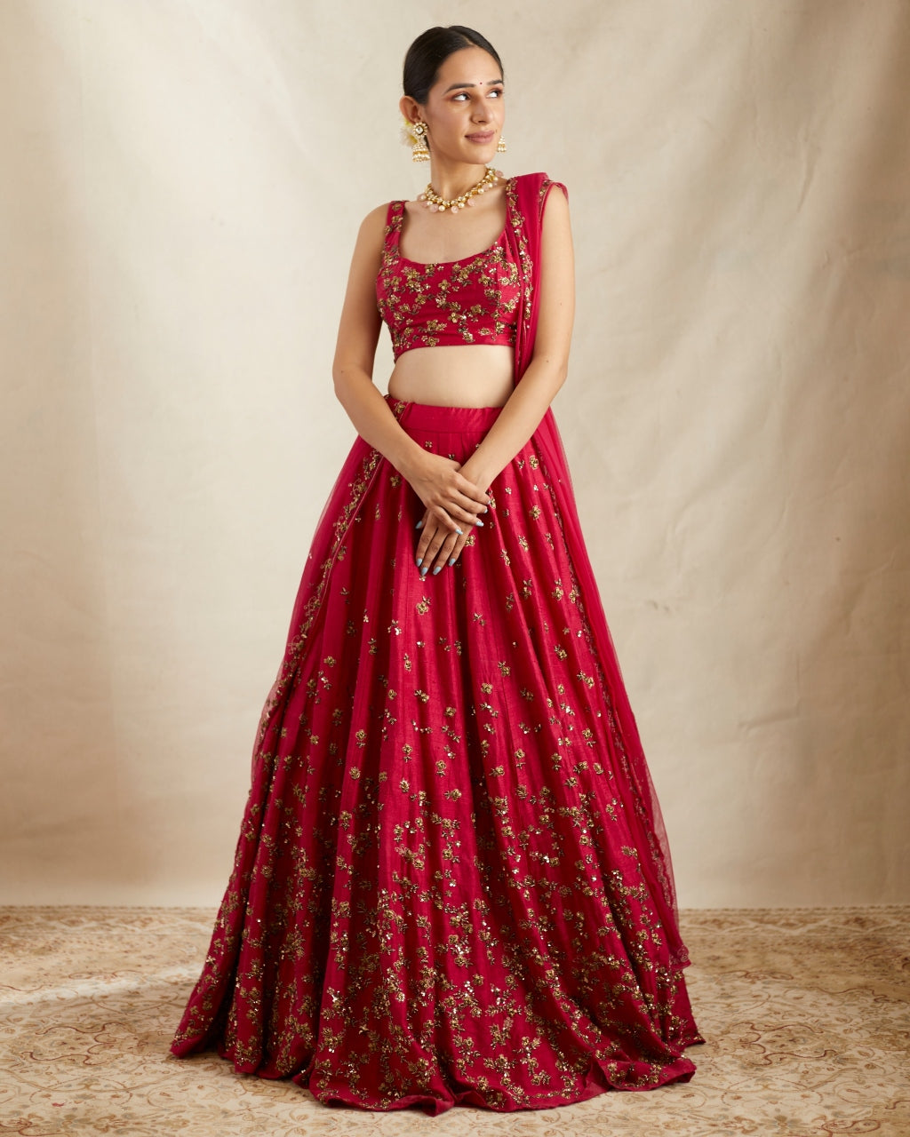 Caramine Pink Embellished Lehenga Set