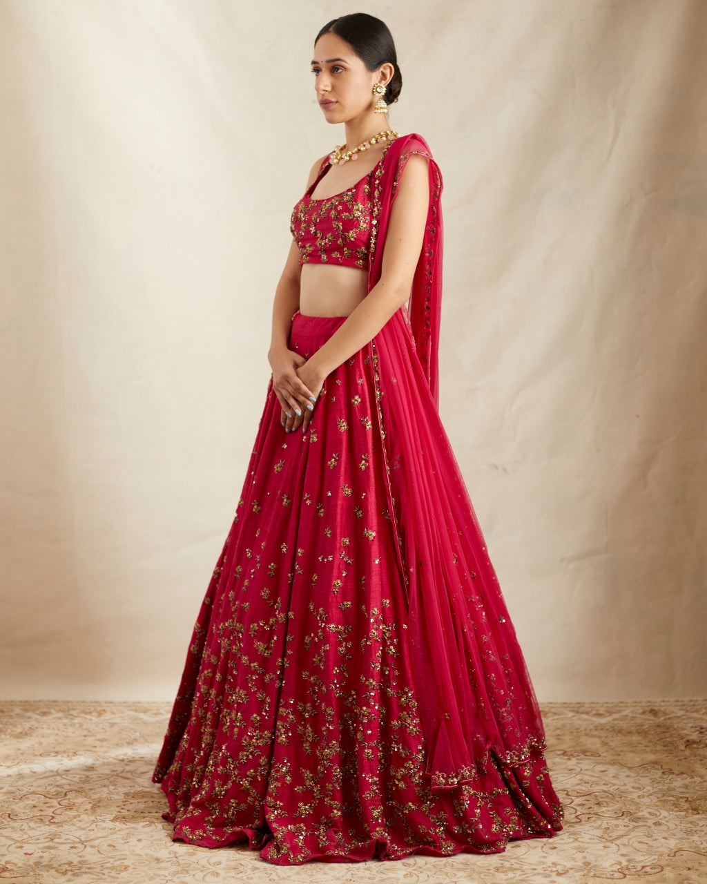 Caramine Pink Embellished Lehenga Set