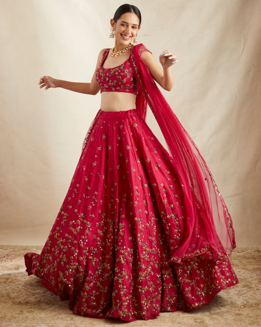 Caramine Pink Embellished Lehenga Set