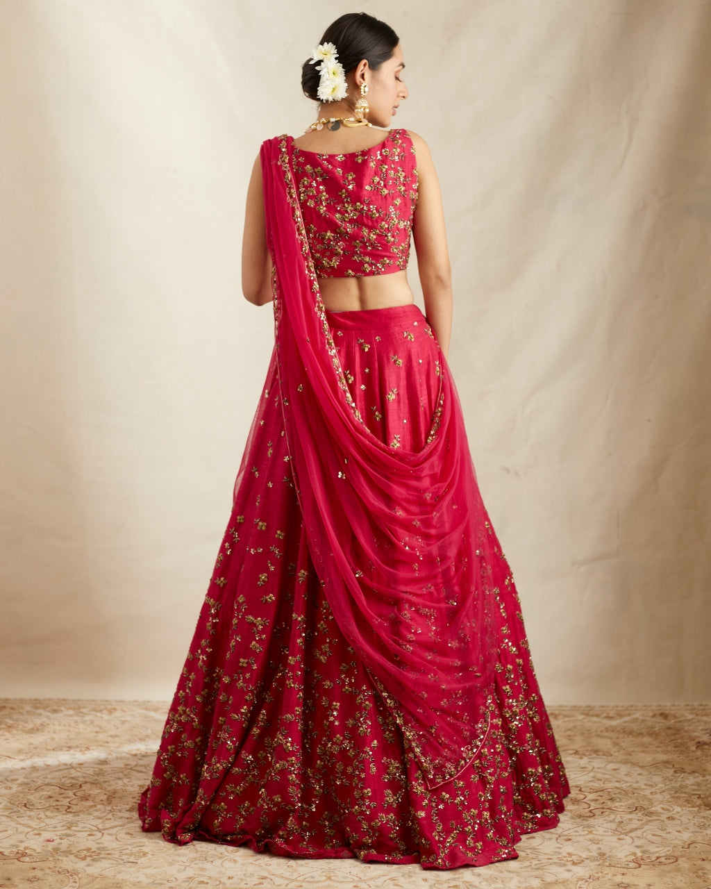 Caramine Pink Embellished Lehenga Set