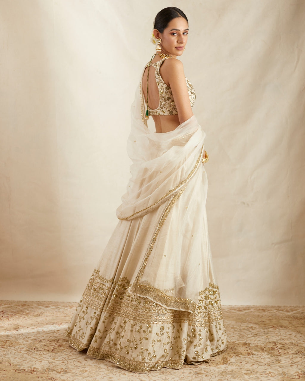 Off White With Gold Work Lehenga Set