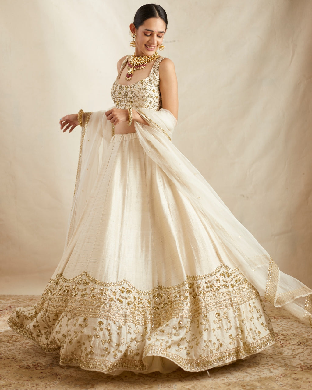 Off White With Gold Work Lehenga Set