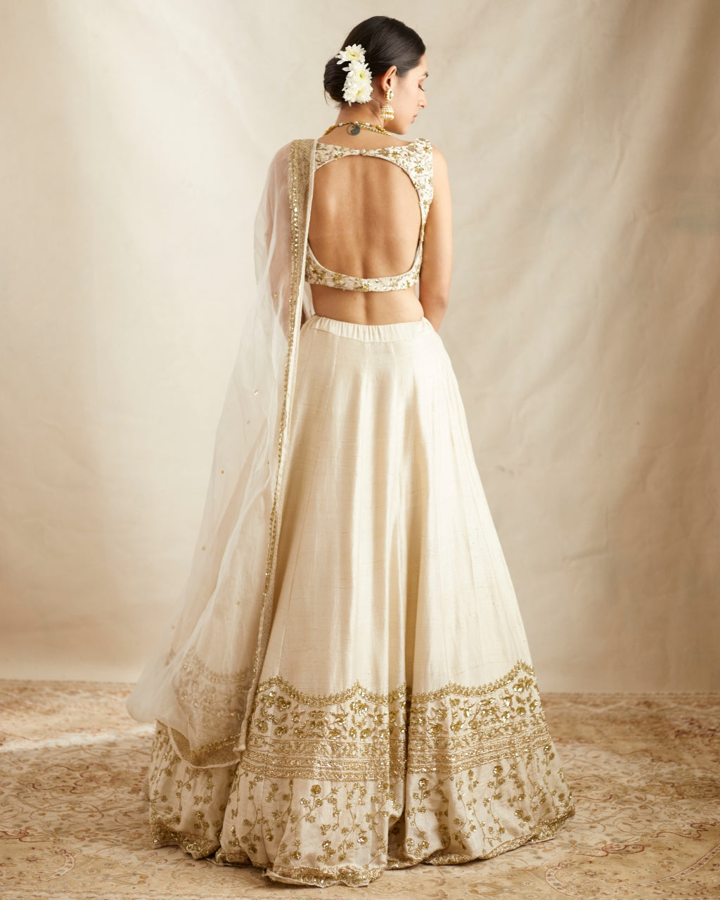 Off White With Gold Work Lehenga Set