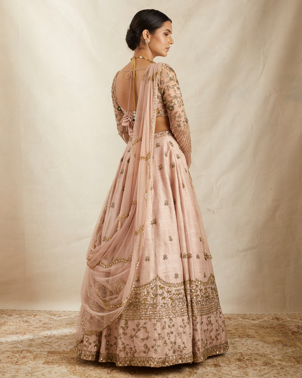 Peach Pink Embroidered Lehenga Set