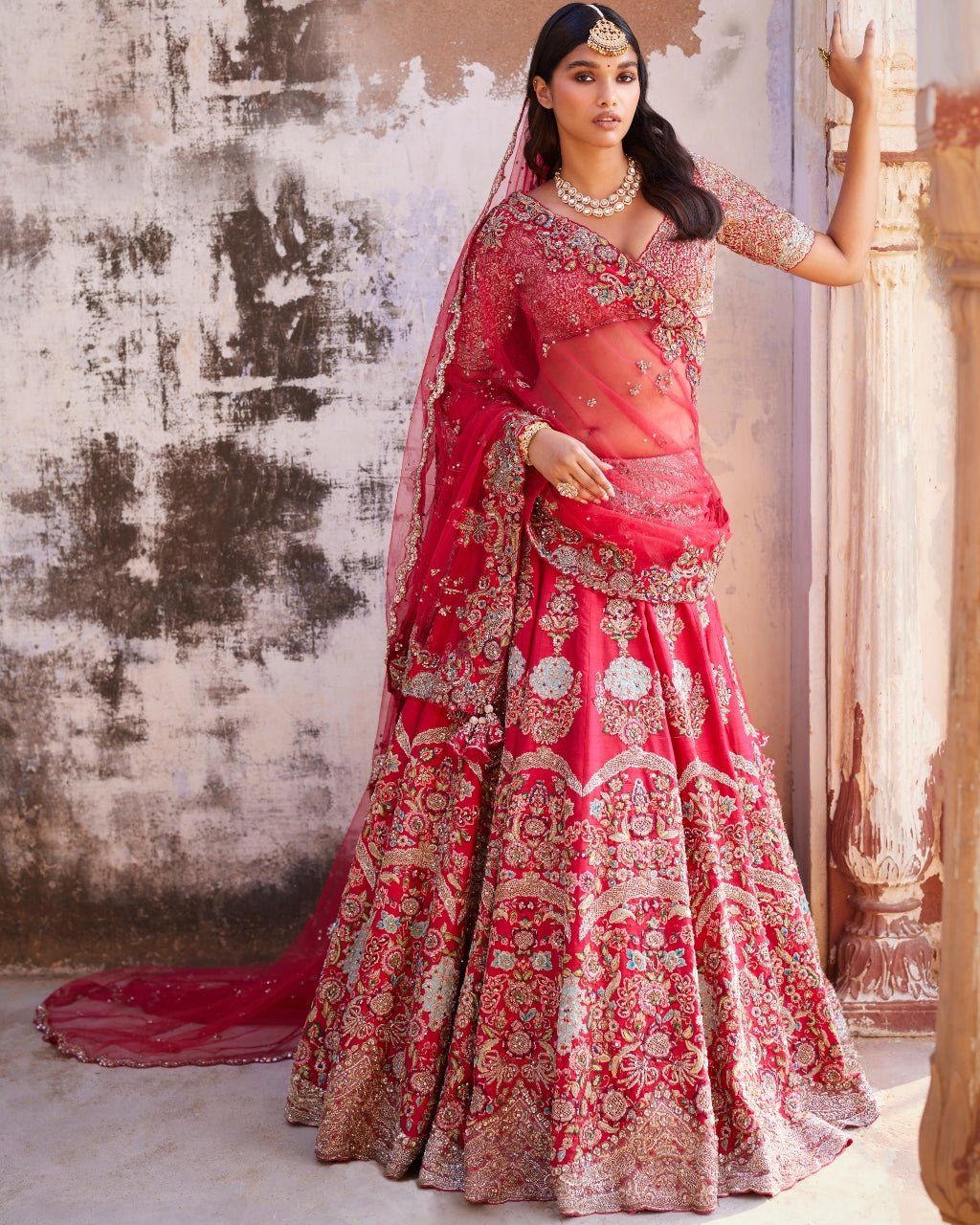 Thalia Red Raw Silk Bridal Lehenga