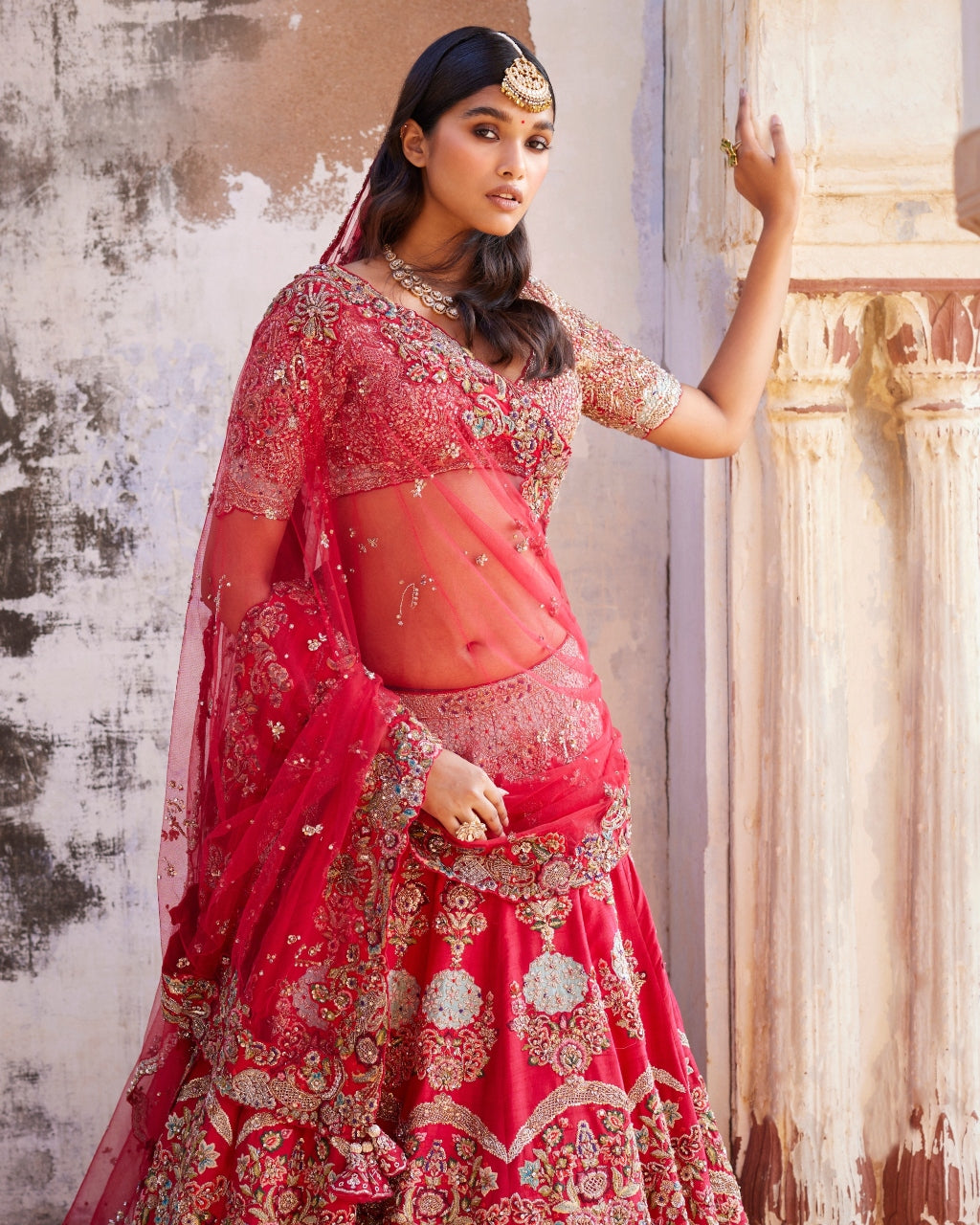 Thalia Red Raw Silk Bridal Lehenga