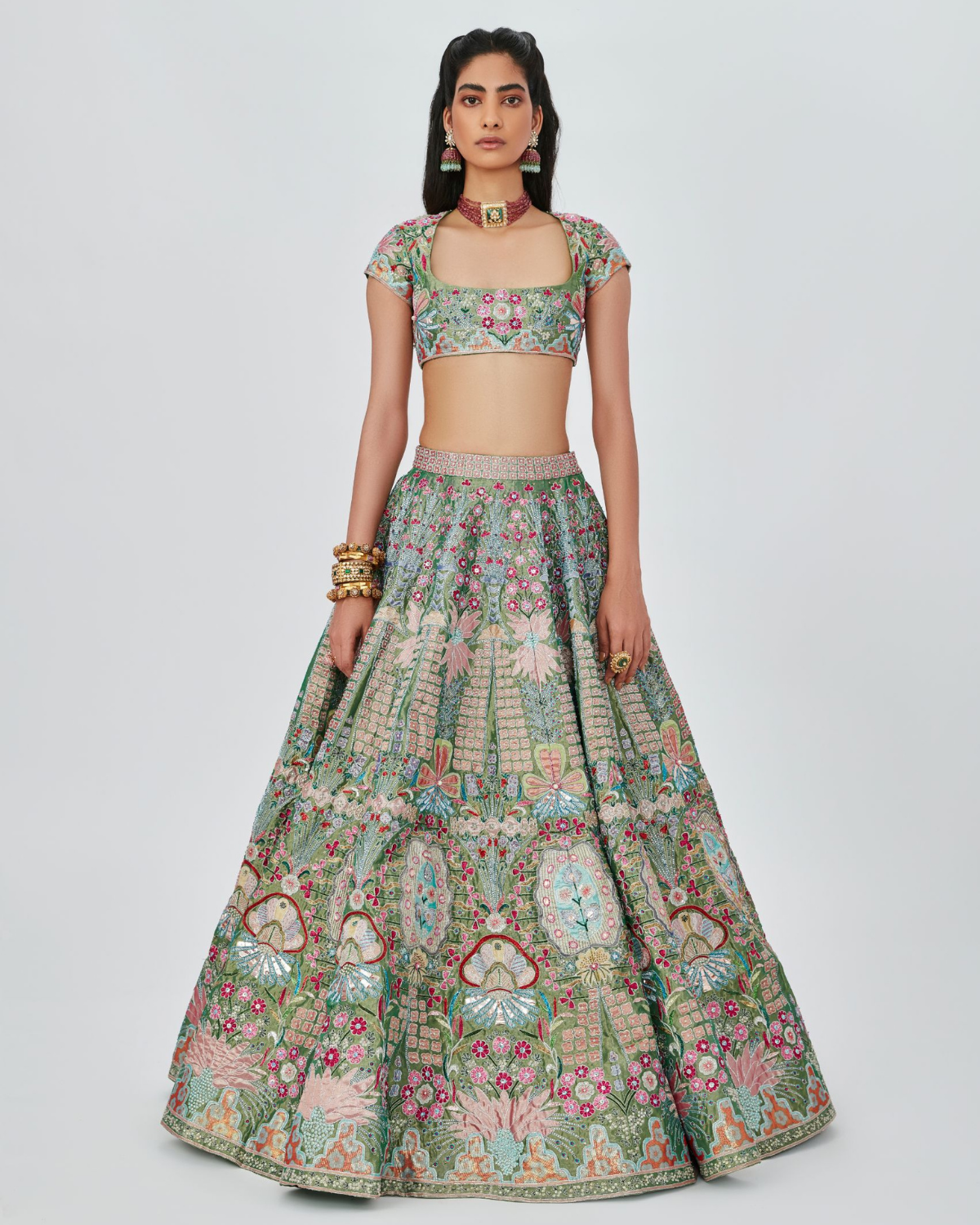 Multicolor Tissue Embellished Lehenga Set | Aisha Rao