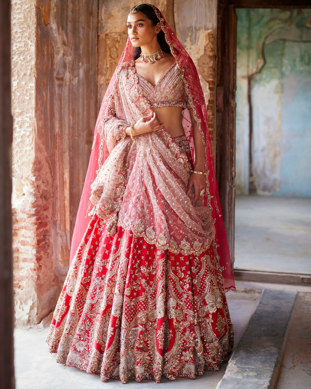 Eris Red Raw Silk Bridal Lehenga