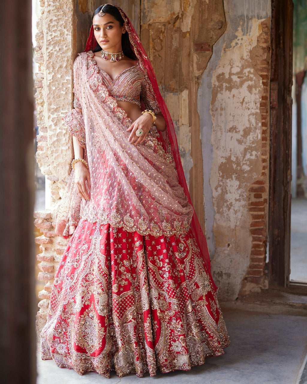 Eris Red Raw Silk Bridal Lehenga