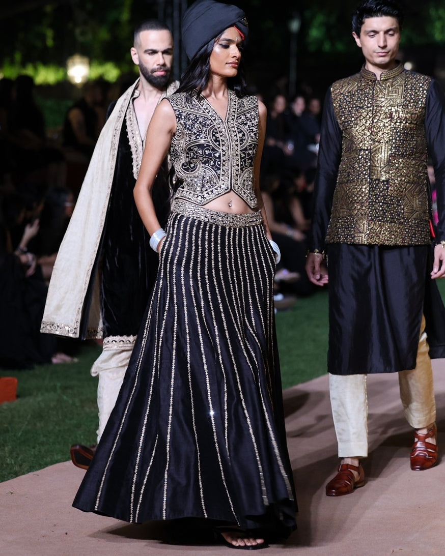 Black Amer Waistcoat Lehenga Set