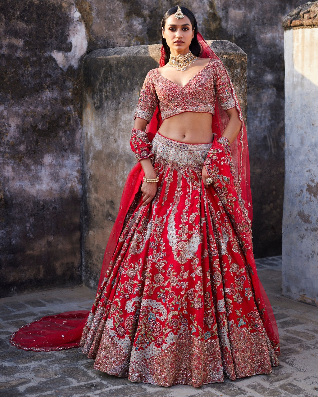 Lillian Red Raw Silk Bridal Lehenga Set