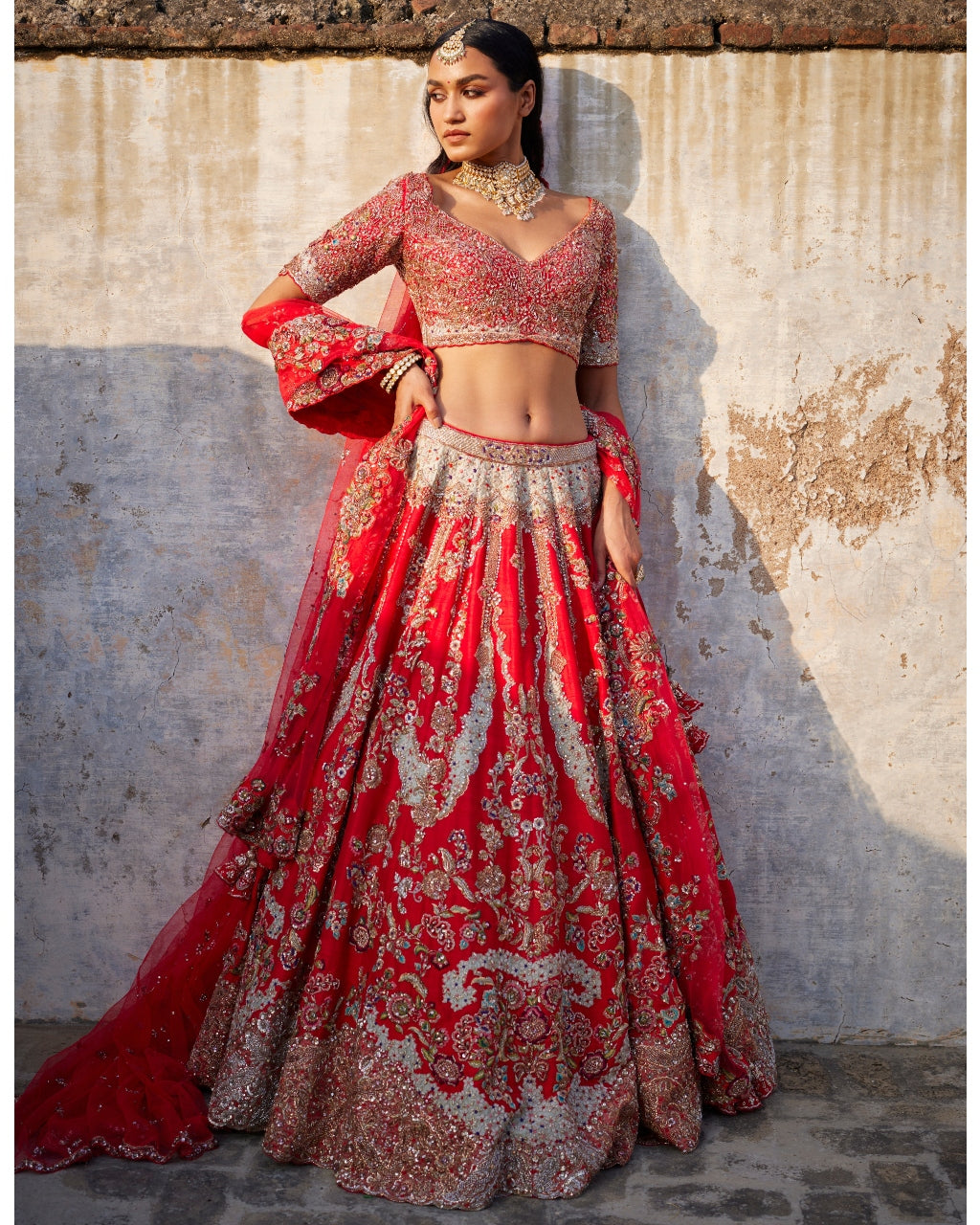 Lillian Red Raw Silk Bridal Lehenga Set