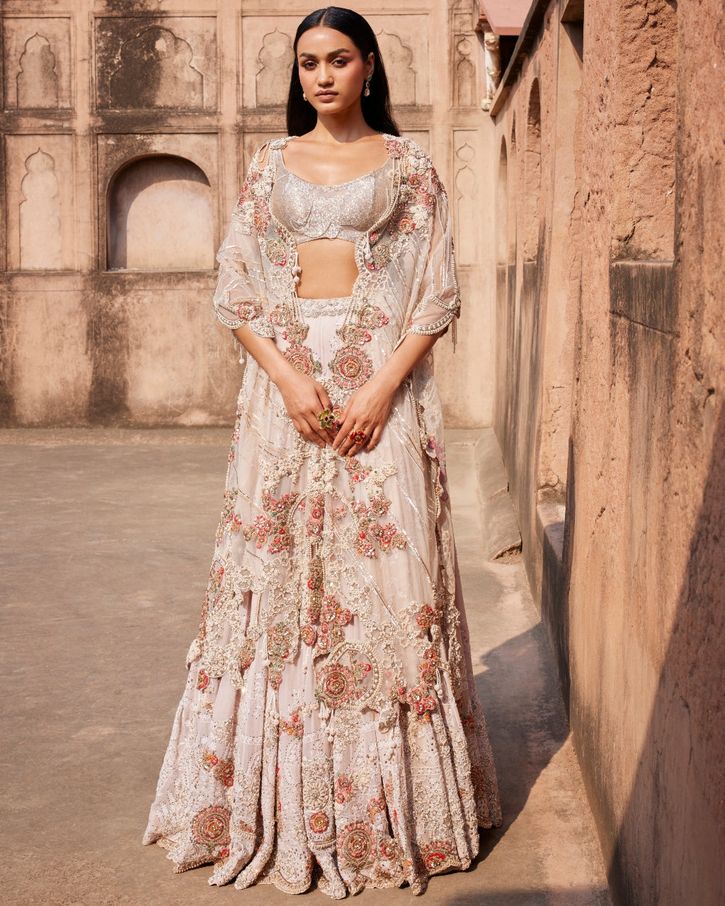 Evadne Off White Chikankari Lehenga