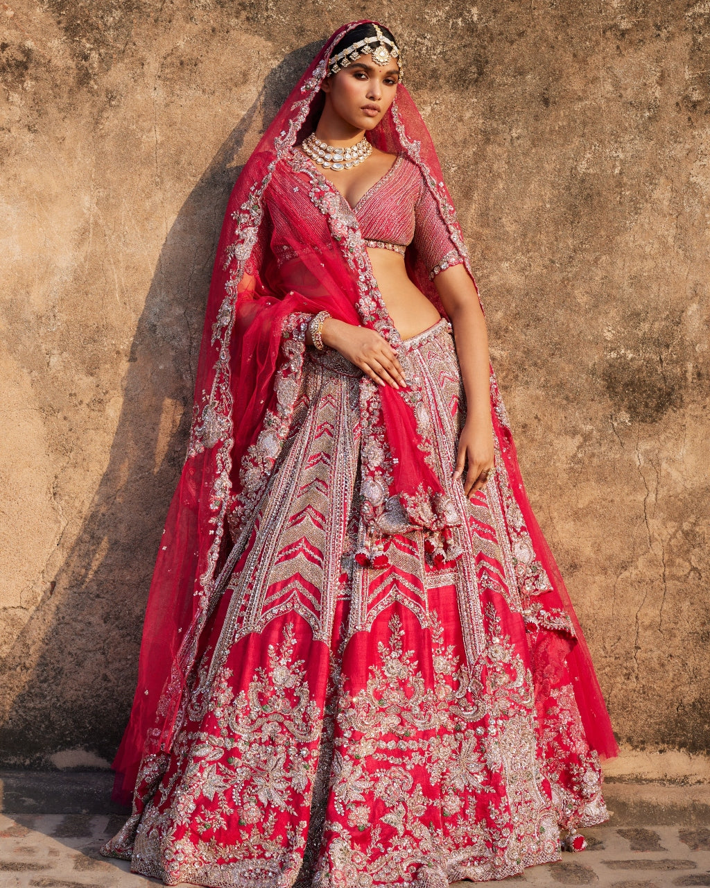 Lysandra Red Raw Silk Bridal Lehenga Set