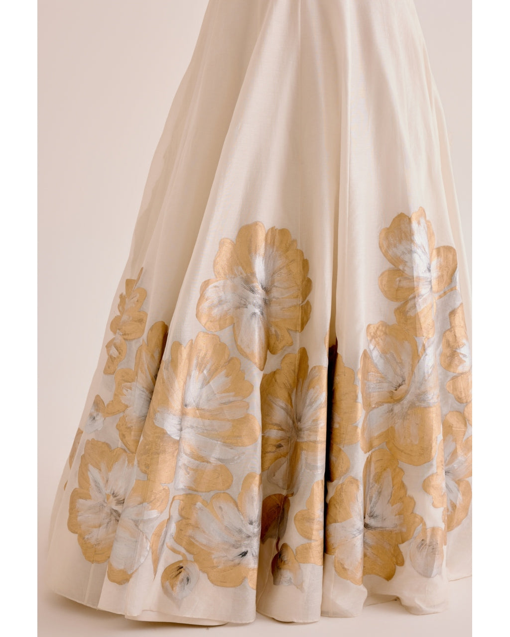 Ivory Silk Chanderi Hand-Painted Skirt And Cape Set