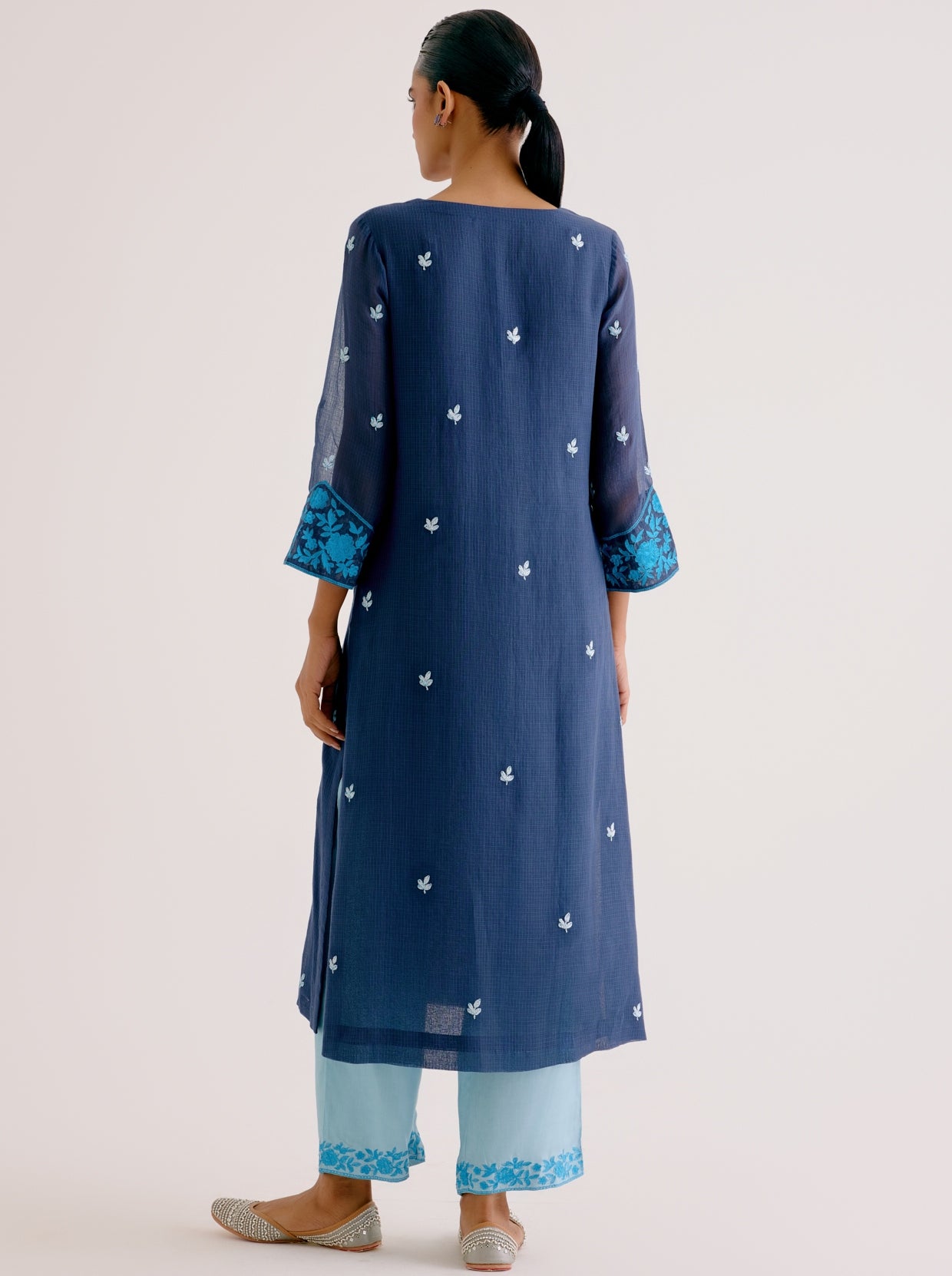 Navy Blue Kota Dori Embroidered Kurta Set