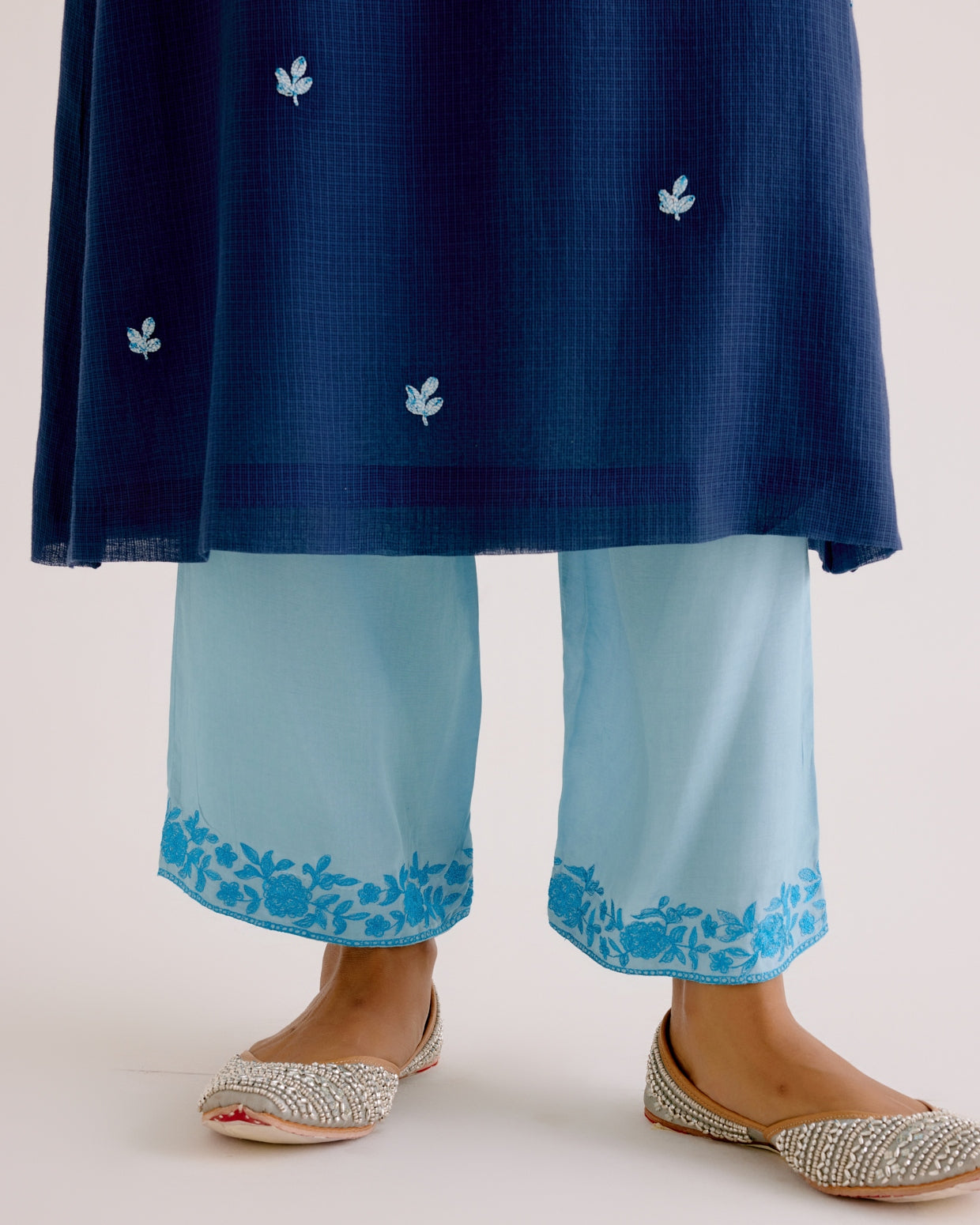 Navy Blue Kota Dori Embroidered Kurta Set